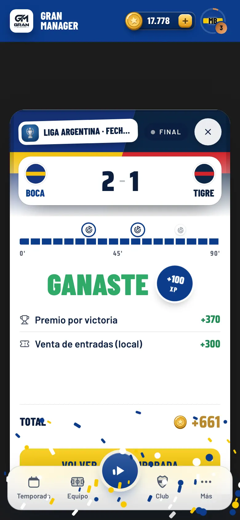 Pantalla del partido en vivo con el marcador y el relato